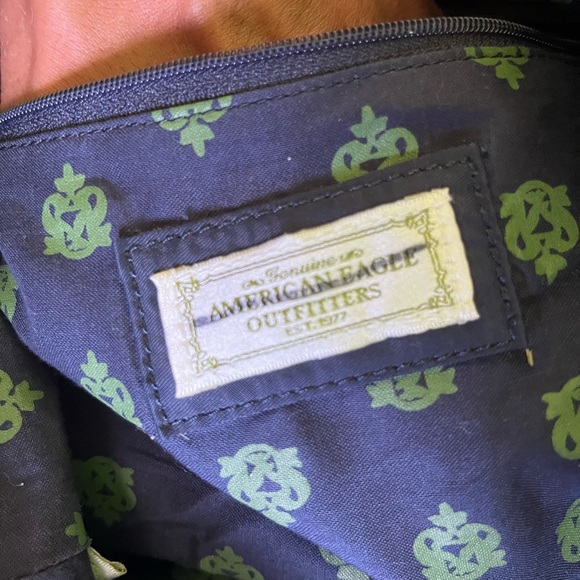 American Eagle Blue Green Nylon Small Tote Handbag - Picture 3 of 3